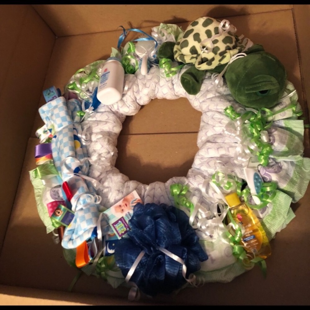 Diaper wreath!! All new material & toys